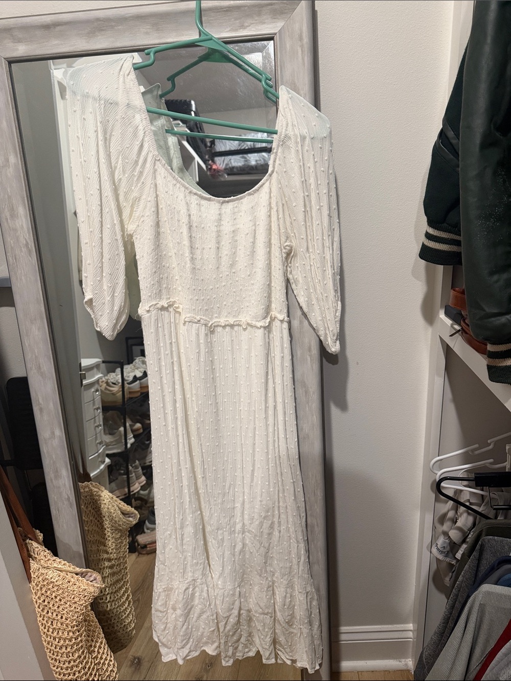 White Boho Midi Dress with Puff Sleeves